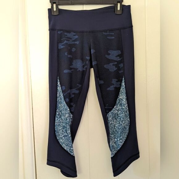 Lululemon Wunder Under Blue Camo Lotus Leggings 6 Activewear Athleisure Gym - Picture 3 of 14